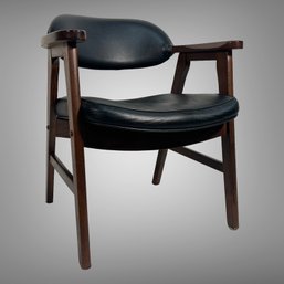 Black Naugahyde & Walnut MCM Arm Chair