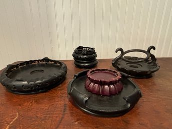Lot Of 7 - Chinese Openwork Wooden Coasters For Lamp, Vase, Statues