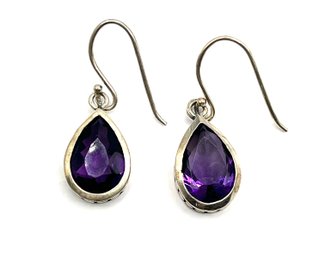 Beautiful Sterling Silver Purple Color Stone Dangle Earrings