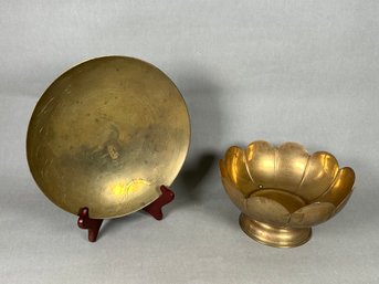 Decorative Vintage Brass Bowl & Plate