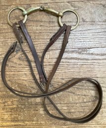 Large Vintage Snaffle Bit With Parts Of Leather Bridle