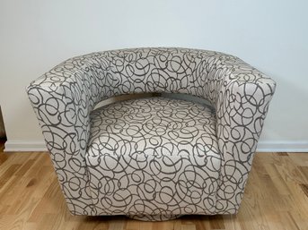 A Custom Upholstered Swivel Barrel Chair, 2 Of 2