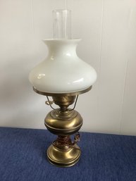 Brass Table Lamp With White Glass Shade