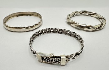 3 Sterling Silver Bracelets: Signed Zezgin 900, 925 Silver & Bangle Marked Sterling