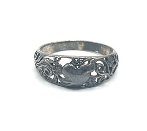 Vintage Sterling Silver Ornate Heart Ring, Size 8.5