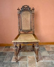 Antique Jacobean Style Side Chair With Cane Seat & Back - Purchased In Switzerland In The 1980s