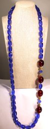 1980s Elongated Blue And Purple Plastic Beaded MONET Necklace 38' Long