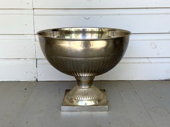 A Large & Spectacular Vintage Footed Bowl In Silver-Toned Metal