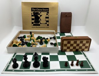 Staunton Chess Set: Boxwood, Ebonized & Weighted With Vinyl Board  & Magnetic Wood Travel Chess Set