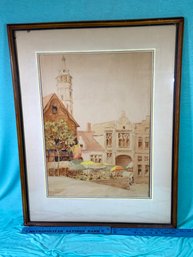 Belgium Village Watercolor Painting Signed Carl J Junge 21.5x28 Matted Framed