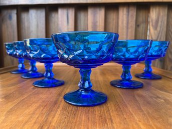 Lot Of Six - Vintage Cobalt Blue Heavy Pressed Glass Dessert/Champagne Glassware - 'Perspective' By