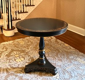 Hudson Gold And Black Wooden End Table - Bronze Edges Pedestal Table