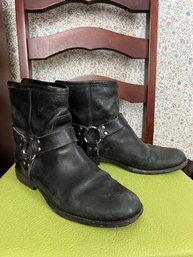 Pair Of Black Leather Frye Ankle Boots