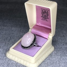 Very Pretty Brand New Sterling Silver / 925 / Pink Quartz Dome Cocktail Ring - HIGHLY Polished Quartz !