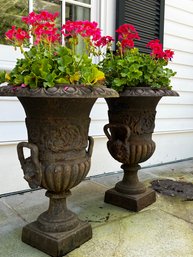 Pair French Style Iron Planters With Lion Handles