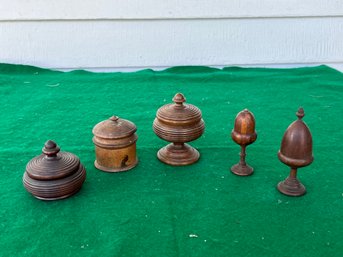 5 Pieces Of Antique Treen Ware
