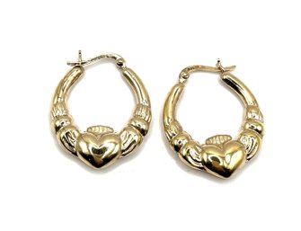 Vintage Sterling Silver Vermeil Claddagh Hoop Earrings