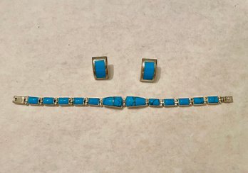 Sterling With Turquoise Bracelet & Earrings