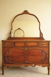 Antique 5 Drawer Dovetailed Ornate Bureau Dresser With Mirror