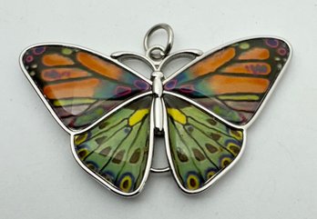 PRETTY DOUBLE SIDED SILVER TONE BUTTERFLY PENDANT
