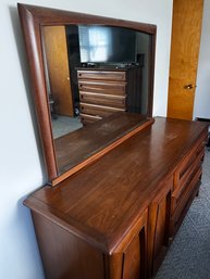 Mid Century Modern Solid Mahogany Dresser And Mirror - Kent Coffey Granada Collection