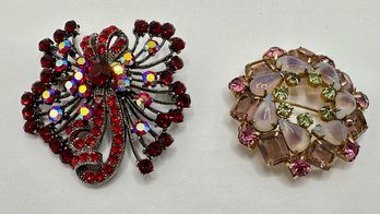 2 Vintage Rhinestone Pins, Red Is Crystal AB