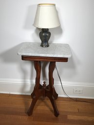 Beautiful Antique Victorian Marble Top Lamp Table With Lamp -  1870-1900 - Very Nice Antique Table - WOW !