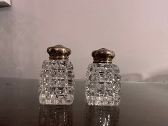 Set Of Square Salt And Pepper Shaker With Sterling Silver Tops