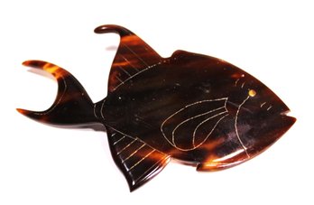 Large Hand Carved Shell Fish Brooch