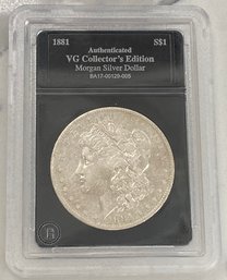 Authenticated VG Collector's Edition Morgan Silver Dollar 1881