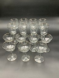 Vintage Silver Banded Wine And Champagne Glasses