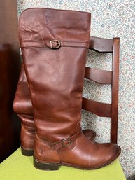 Pair Of Tall Tan Leather Frye Riding Boots