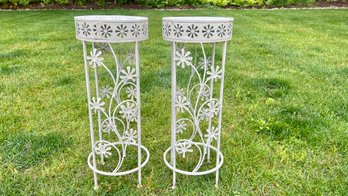 Pair Of Wrought Iron Plant Stands With Floral Design