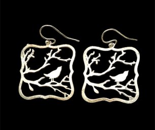 Vintage Ornate Bird On Branches Dangle Earrings