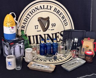 Multi - Item Mixed Bar Lot - Guiness Throw, New Ice Bucket, Glass And Ceramic Beer Mugs, Messermeister, More