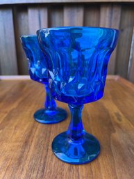 Lot Of Two Vintage Fenton Blue Footed Water Goblet
