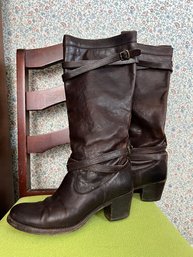 Pair Of Tall Dark Brown Leather Frye Boots