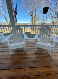 Pair Of White Resin Teak Adirondack Chairs - Purchased In 2023