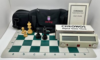 Staunton Chess Set: Boxwood, Ebonized & Weighted With Vinyl Board & Digital Game Clock By Chronos