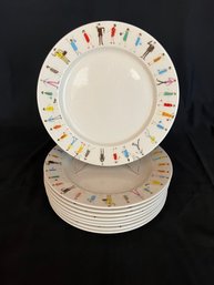 9PC Homer Laughlin China Dinner Plate Set - Designed By Cynthia Rowley For Fishs Eddy