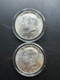 2 Kennedy Half Dollars 40 Silver 1966, 1967