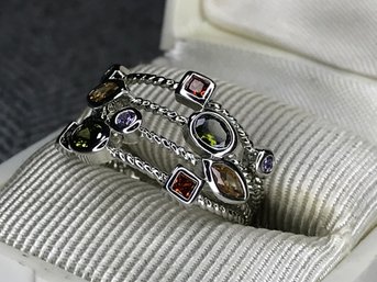 Wonderful New Sterling Silver / 925 Multi Gemstone Ring - Peridot - Amethyst - Citrine - Garnet & Topaz !