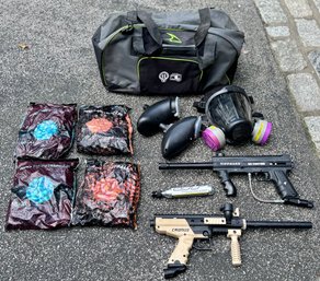 Pair Of Tippman Paintball Guns, Mask, Tank, Balls And More