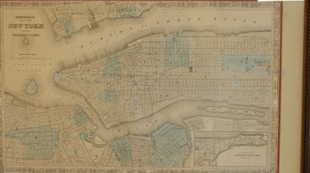 ANTIQUE FRAMED MAP OF MANHATTAN BY JOHNSON & WARD PROBABlY FROM THE 1860'S