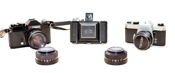 Fine Film Camera Collection - Zeiss Ikon - Pentax Honeywell Spotmatic - GAF L17 - Accura Custom 49 Lenses