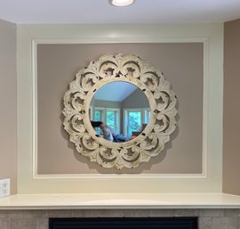 Textured Wood Reticulated Medallion Mirror