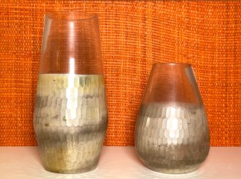 A Pair Of Modern Painted Glass Vases By West Elm