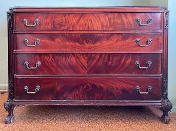 A Vintage 1950's Mahogany Veneer Dresser With Custom Glass Top