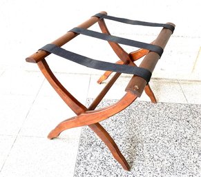 Dark Wood Luggage Rack W/ Black Straps