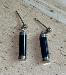 14K Onyx Cylinder Earrings